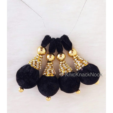 Burgundy Red / Black / Royal Blue Tear Drop Velvet And Diamante Indian Embellishment, Wedding Tassels, Latkan